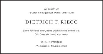 Anzeige von Dietrich F Riegg von MGO