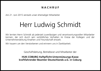 Anzeige von Ludwig Schmidt von MGO