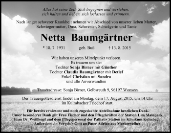 Anzeige von Netta Baumgärtner von MGO