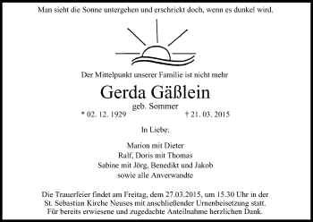 Anzeige von Gerda Gäßlein von MGO