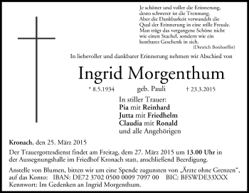 Anzeige von Ingrid Morgenthum von MGO