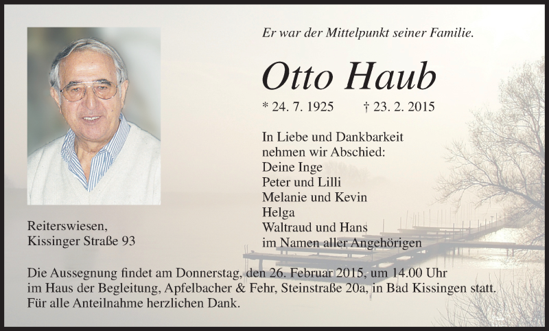  Traueranzeige für Otto Haub vom 24.02.2015 aus MGO