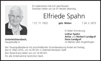 Anzeige von Elfriede Spahn von MGO