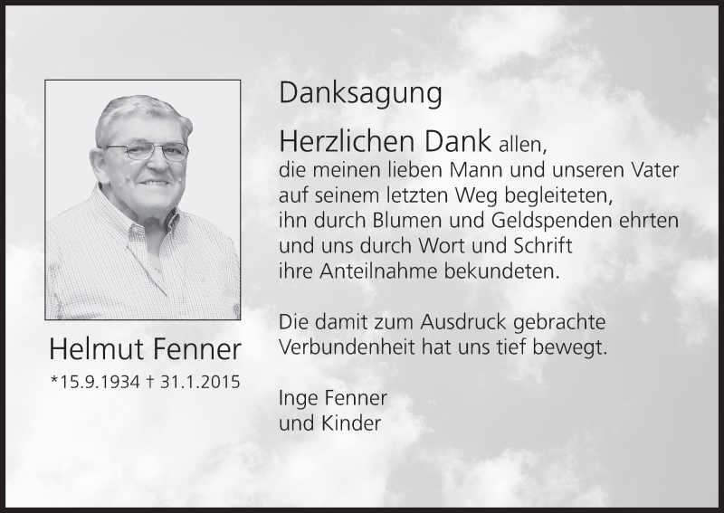  Traueranzeige für Helmut Fenner vom 07.02.2015 aus MGO