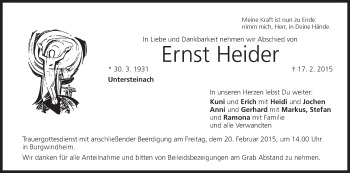 Anzeige von Ernst Heider von MGO
