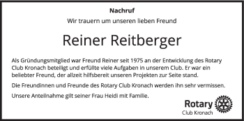 Anzeige von Reiner Reitberger von MGO