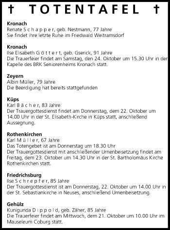 Anzeige von Totentafel vom 21.10.2015 von MGO