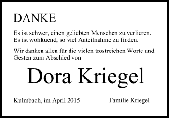 Anzeige von Dora Kriegel von MGO