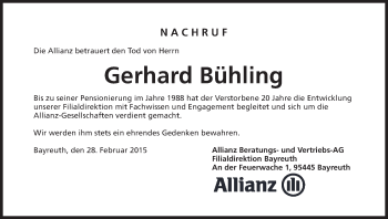 Anzeige von Gerhard Bühling von MGO