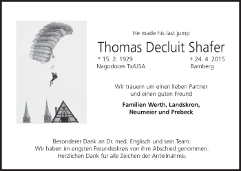 Anzeige von Thomas Decluit Shafer von MGO