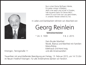 Anzeige von Georg Reinlein von MGO