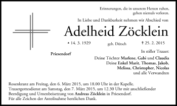 Anzeige von Adelheid Zöcklein von MGO