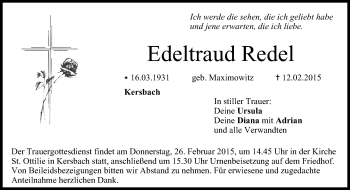 Anzeige von Edeltraud Redel von MGO