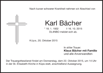 Anzeige von Karl Bächer von MGO