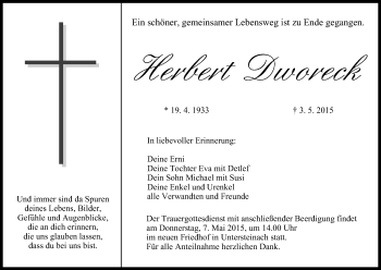 Anzeige von Herbert Dworeck von MGO