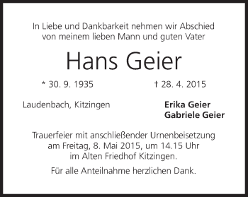 Anzeige von Hans Geier von MGO