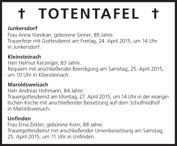 Anzeige von Totentafel 24.04.2015 von MGO