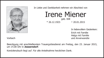 Anzeige von Irene Miener von MGO