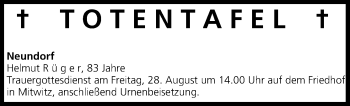 Anzeige von Totentafel vom 26.08.2015 von MGO