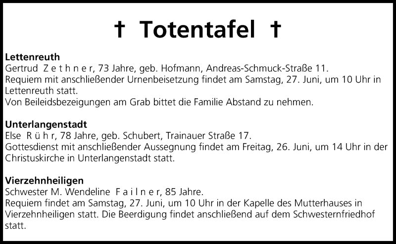  Traueranzeige für Totentafel vom 26.06.2015 vom 26.06.2015 aus MGO
