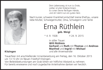 Anzeige von Erna Rüthlein von MGO