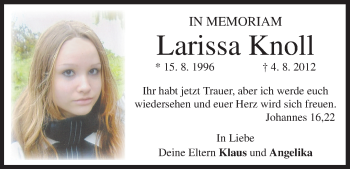 Anzeige von Larissa Knoll von MGO