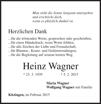 Anzeige von Heinz Wagner von MGO