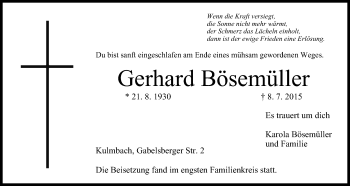Anzeige von Gerhard Bösemüller von MGO
