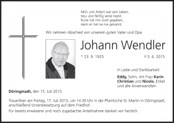 Anzeige von Johann Wendler von MGO