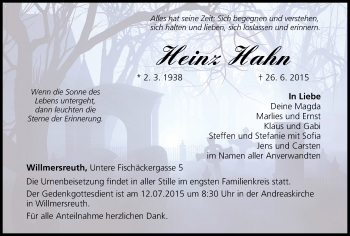 Anzeige von Heinz Hahn von MGO