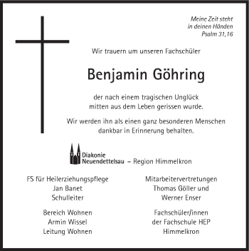 Anzeige von Benjamin Göhring von MGO