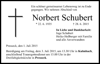 Anzeige von Norbert Schubert von MGO