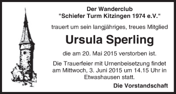 Anzeige von Ursula Sperling von MGO