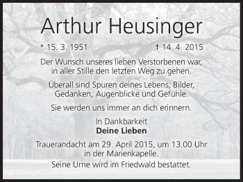 Anzeige von Arthur Heusinger von MGO