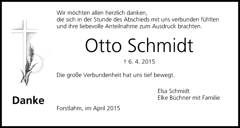  Traueranzeige für Otto Schmidt vom 25.04.2015 aus MGO