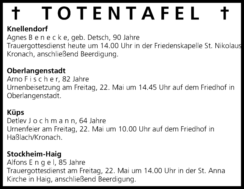  Traueranzeige für Totentafel vom 21.05.2015 vom 21.05.2015 aus MGO