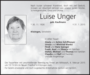 Anzeige von Luise Unger von MGO