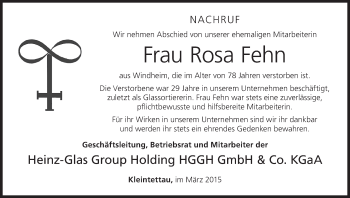 Anzeige von Rosa Fehn von MGO