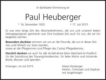 Anzeige von Paul Heuberger von MGO