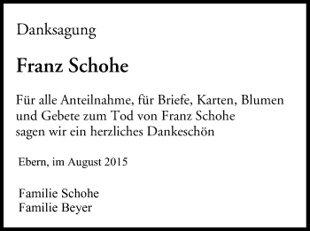 Anzeige von Franz Schohe von MGO
