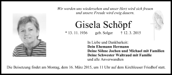 Anzeige von Gisela Schöpf von MGO