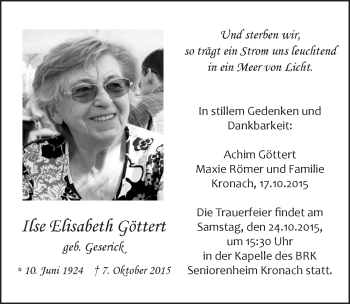 Anzeige von Ilse Elisabeth Göttert von MGO