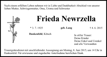Anzeige von Frieda Newrzella von MGO