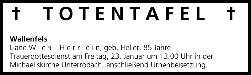  Traueranzeige für Totentafel vom 22.01.2015 vom 22.01.2015 aus MGO