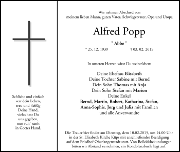 Anzeige von Alfred Popp von MGO