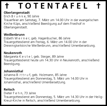 Anzeige von Totentafel vom 04.03.2015 von MGO