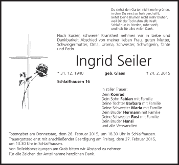 Anzeige von Ingrid Seiler von MGO