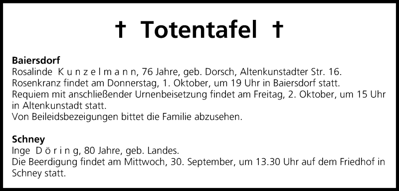 Traueranzeige für Totentafel vom 30.09.2015 vom 30.09.2015 aus MGO