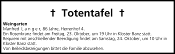 Anzeige von Totentafel vom 23.10.2015 von MGO