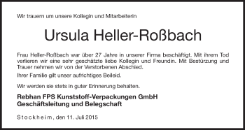 Anzeige von Ursula Heller-Roßbach von MGO